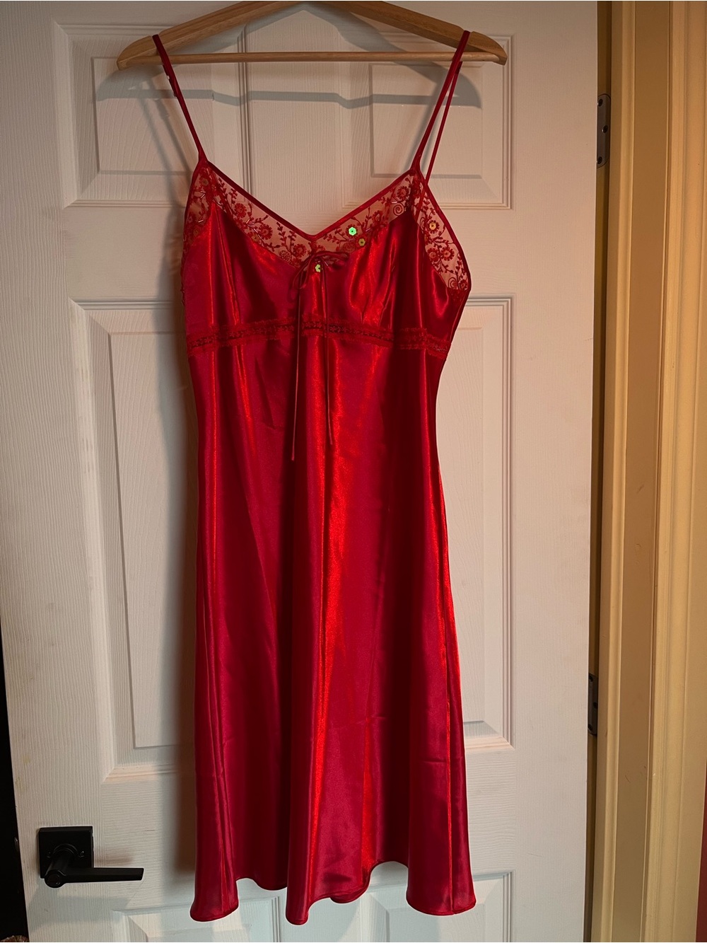 Elegant Red Satin & Lace Chemise